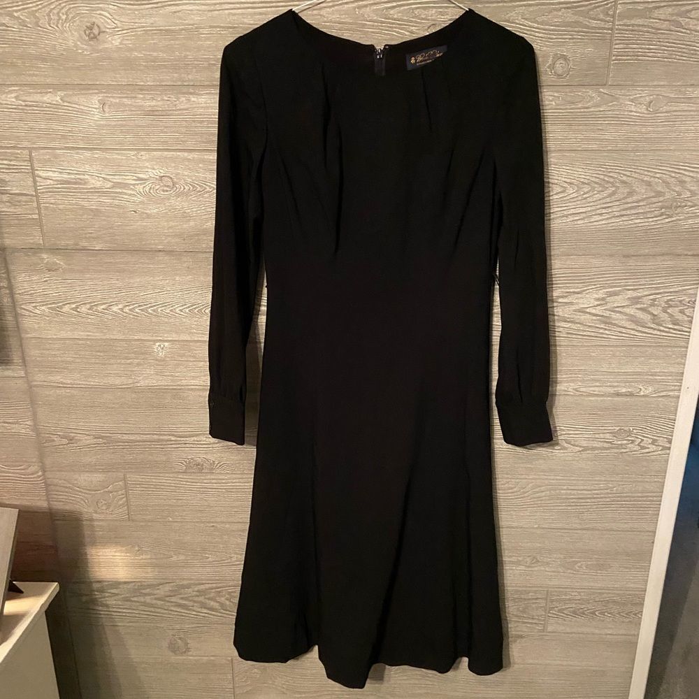 Brooks Brothers Womens Dress Sz 4 Black Modest Wool Silk Lined Midi Long Sleeve